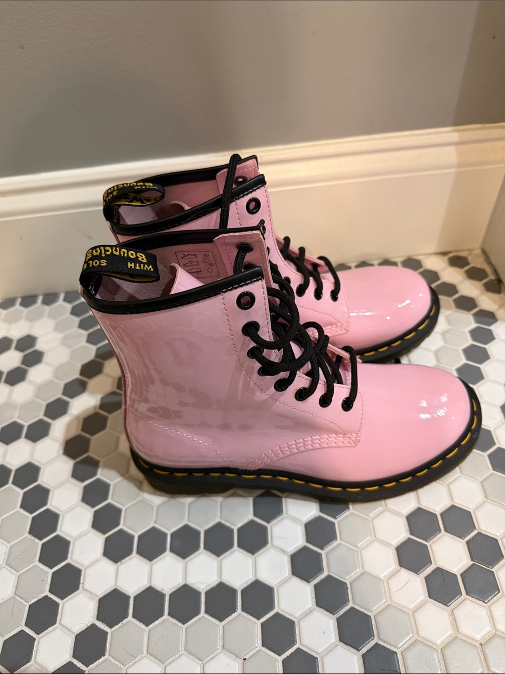 Dr. Martens Glossy Pink Patent 8-Eye Combat Boots